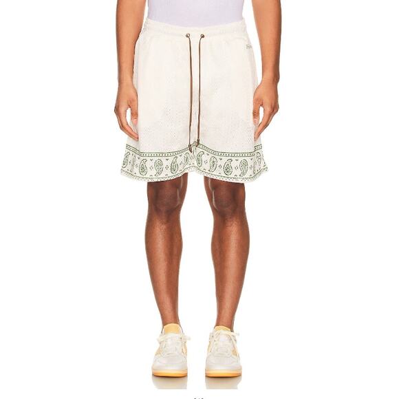 Found Cream Paisley Emblem Mesh Shorts Size Small - Picture 2 of 8